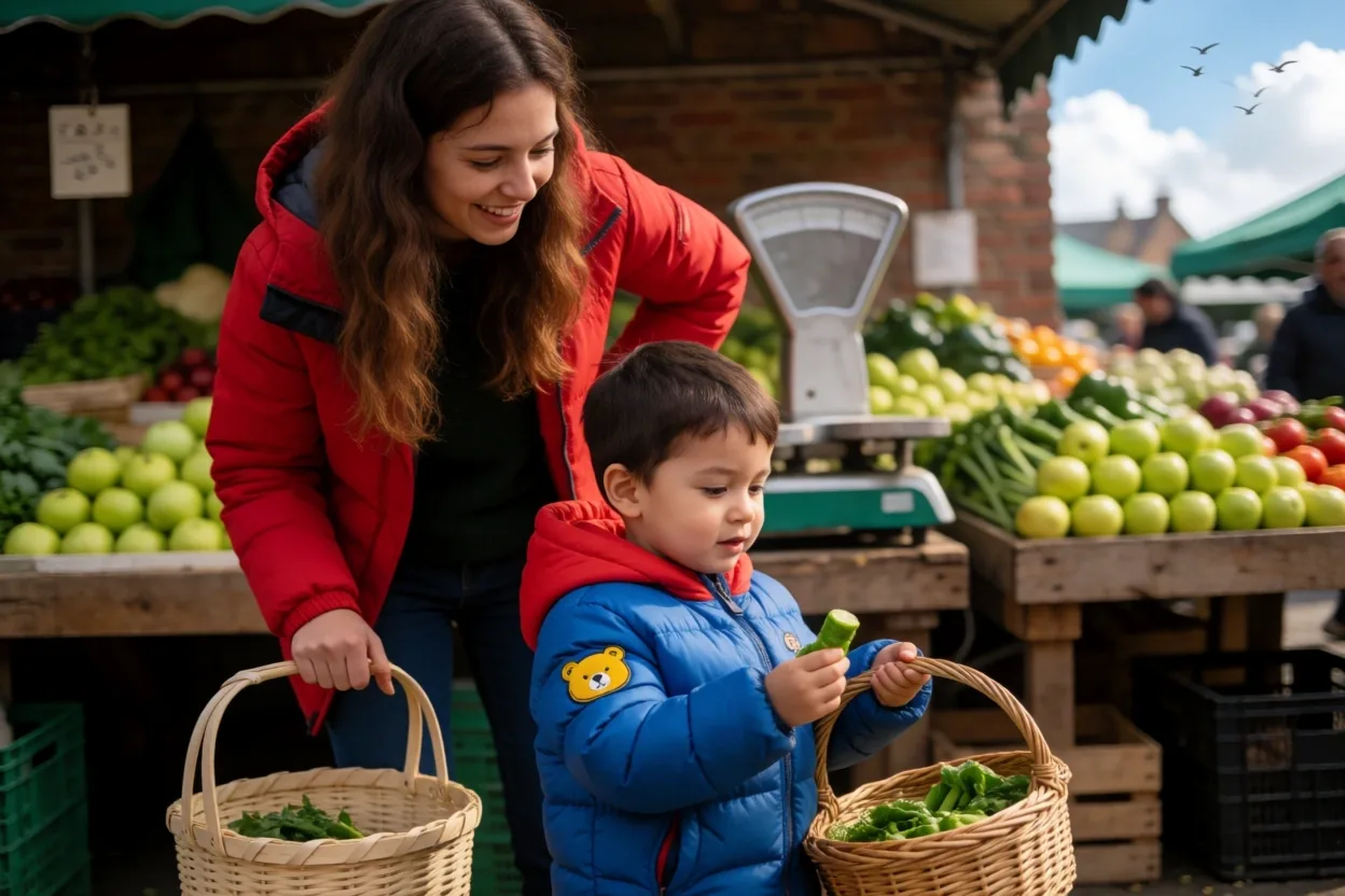 Padres e hijos comprando juntos